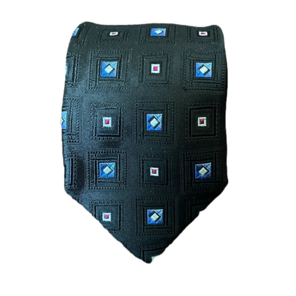 Robert Talbott Black Multi Color Squared Silk Tie.